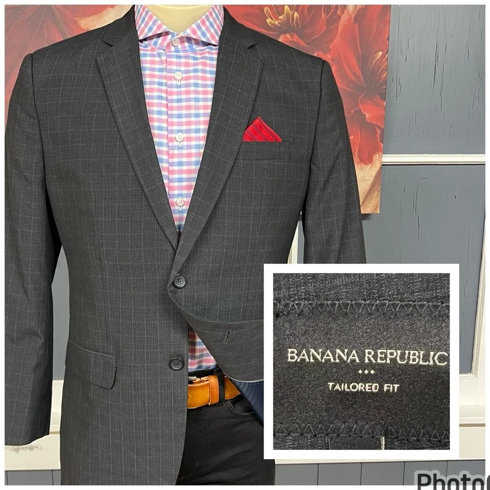 Banana Republic 👉Actual Sz 42R👈 Slim Fit Men Suit Jacket Polyester Dark‎ Gray